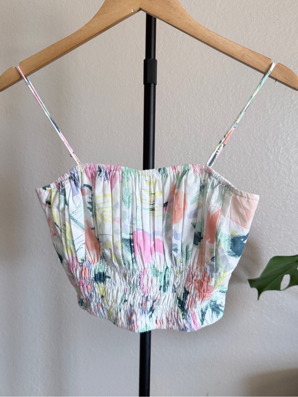 Abercrombie & Fitch Pastel Floral Smocked Crop Tank Top